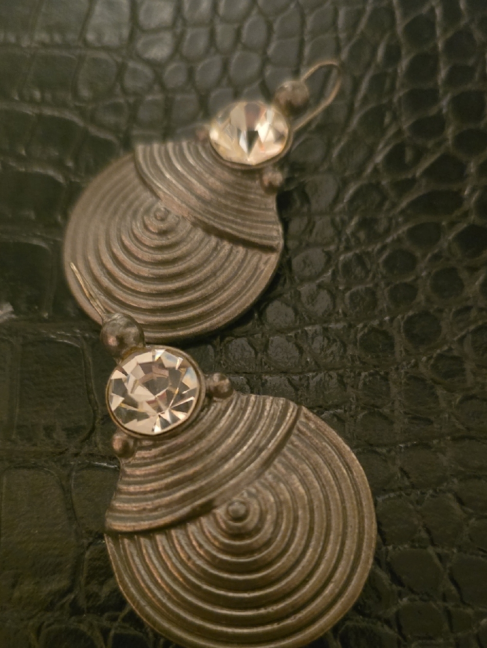 Vintage-Style Silver Spiral Drop Earrings with Clear Crystal Accent